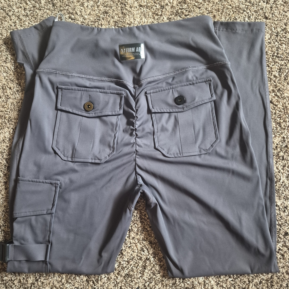 Firm Abs Gray High-Waist Leggings with Utility Pockets